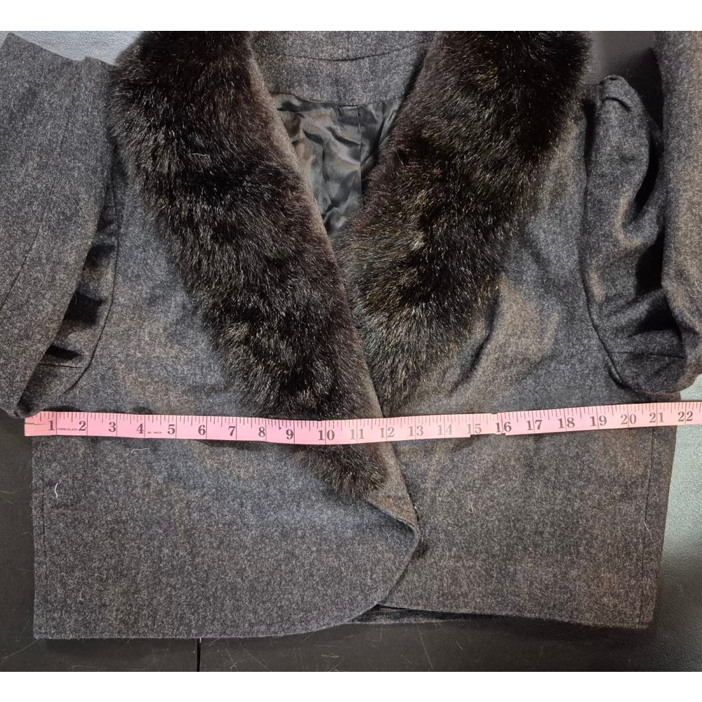 NORGALL LTD. Grey‎ Wool Cropped Jacket with Dark Brown Fur Collar XL - Picture 5 of 7